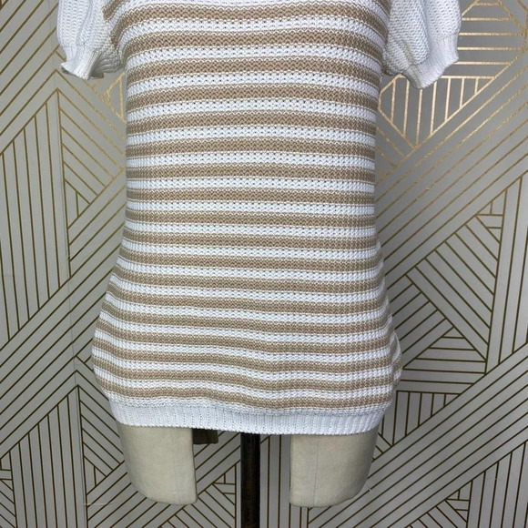 St. John Sport Striped Short Sleeve Knit Sweater in White & Tan Size US XS - Picture 4 of 12
